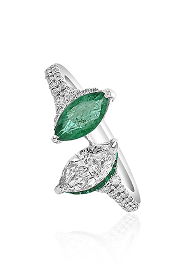 14kt White Gold Finish Diamond & Emerald Ring by Amaris Jewels at Pernia's Pop Up Shop