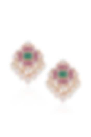 18kt Yellow Gold Finish Diamond & Emerald Lotus Earrings by Amaris Jewels at Pernia's Pop Up Shop