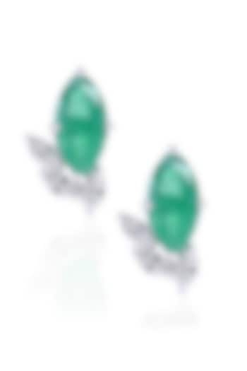 14kt White Gold Finish Diamond & Emerald Leaf Earrings by Amaris Jewels at Pernia's Pop Up Shop