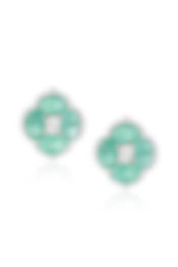 14kt White Gold Finish Diamond & Emerald Stud Earrings by Amaris Jewels at Pernia's Pop Up Shop