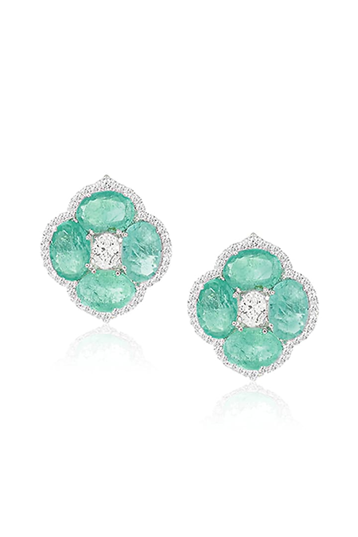 14kt White Gold Finish Diamond & Emerald Stud Earrings by Amaris Jewels at Pernia's Pop Up Shop