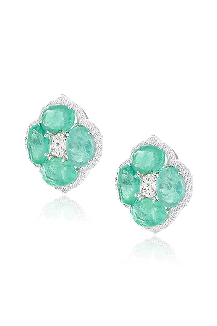 14kt White Gold Finish Diamond & Emerald Stud Earrings by Amaris Jewels at Pernia's Pop Up Shop