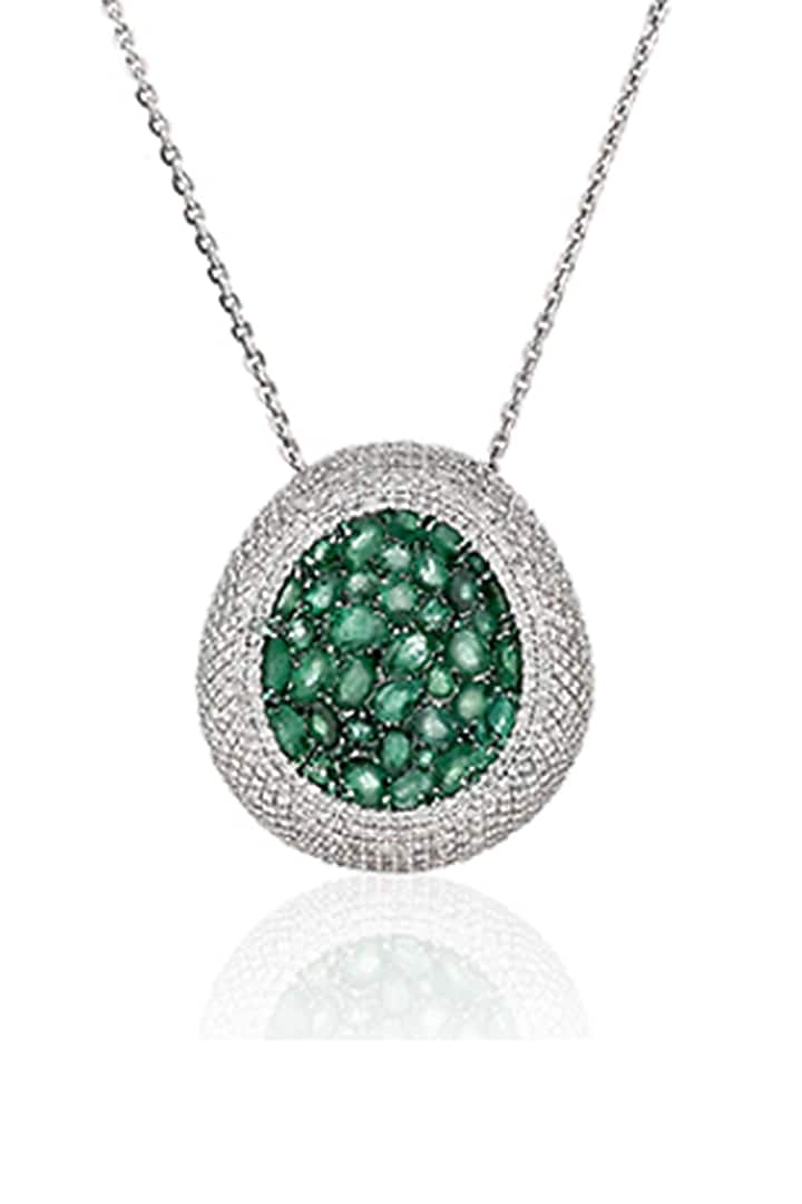 14kt White Gold Finish Diamond & Emerald Pendant by Amaris Jewels at Pernia's Pop Up Shop