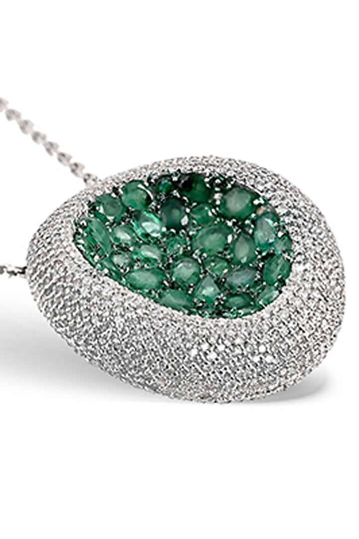 14kt White Gold Finish Diamond & Emerald Pendant by Amaris Jewels at Pernia's Pop Up Shop