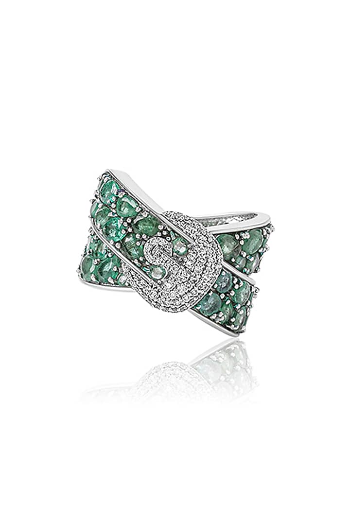 14kt White Gold Finish Diamond & Emerald Ring by Amaris Jewels at Pernia's Pop Up Shop