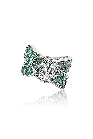14kt White Gold Finish Diamond & Emerald Ring by Amaris Jewels