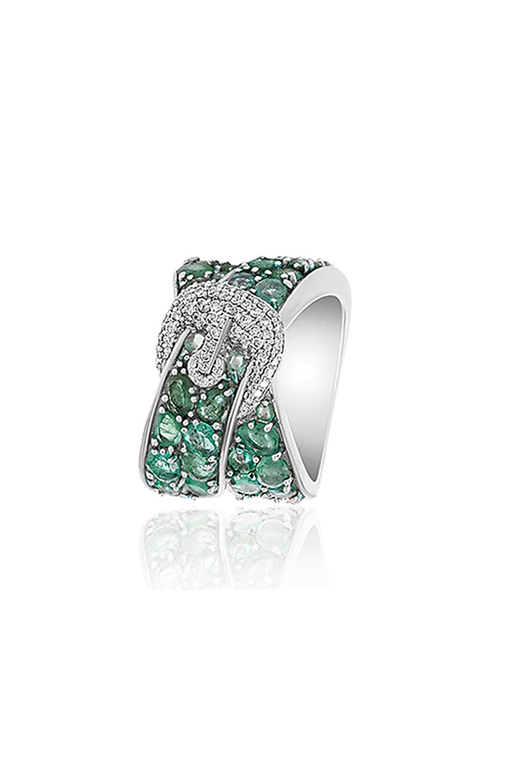 14kt White Gold Finish Diamond & Emerald Ring by Amaris Jewels at Pernia's Pop Up Shop