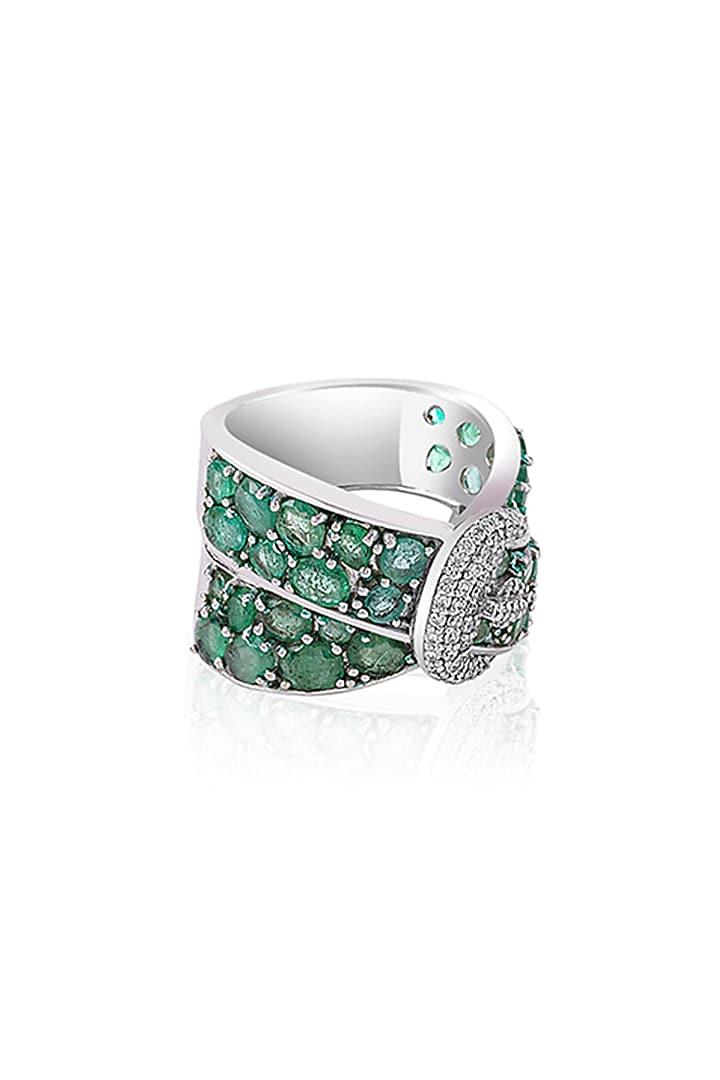 14kt White Gold Finish Diamond & Emerald Ring by Amaris Jewels at Pernia's Pop Up Shop