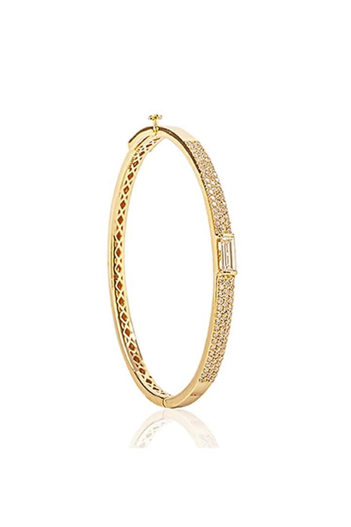 14kt Yellow Gold Finish Diamond Encrusted Slim Bracelet by Amaris Jewels at Pernia's Pop Up Shop