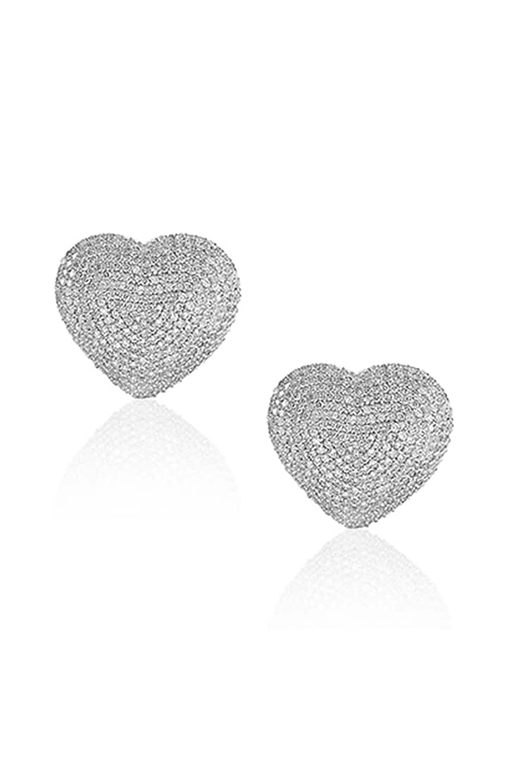 14kt White Gold Finish Diamond Heart-Shaped Earrings by Amaris Jewels at Pernia's Pop Up Shop