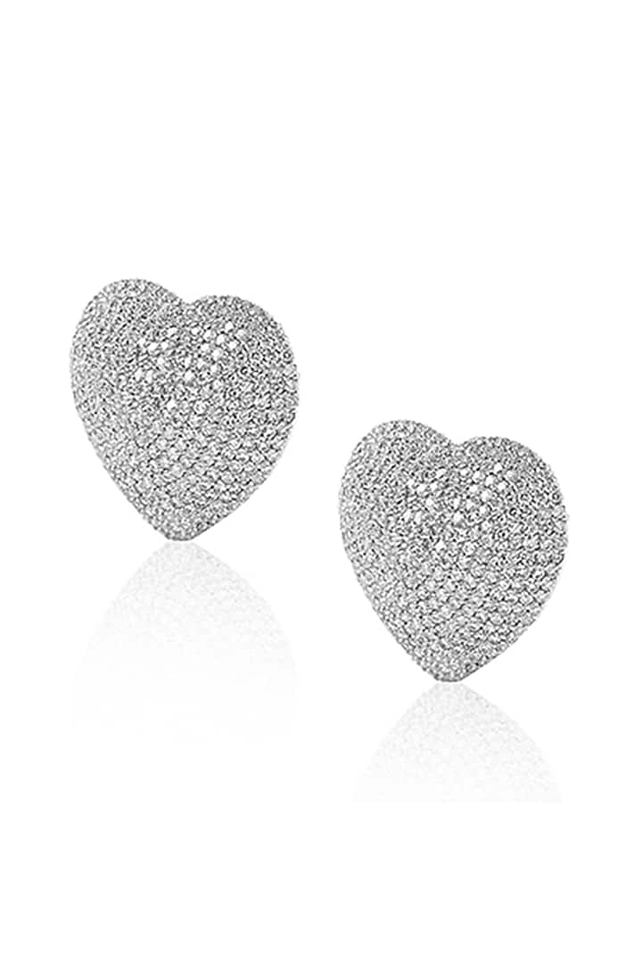 14kt White Gold Finish Diamond Heart-Shaped Earrings by Amaris Jewels at Pernia's Pop Up Shop