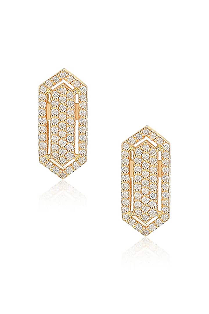 14kt Yellow Gold Finish Diamond Hexagon Stud Earrings by Amaris Jewels at Pernia's Pop Up Shop