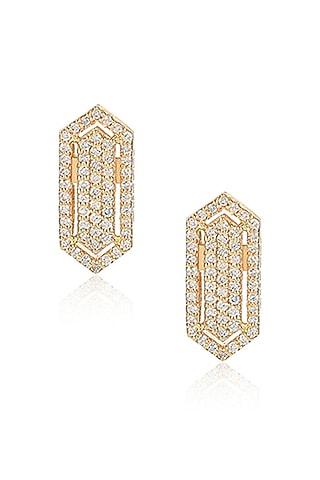 14kt Yellow Gold Finish Diamond Hexagon Stud Earrings by Amaris Jewels