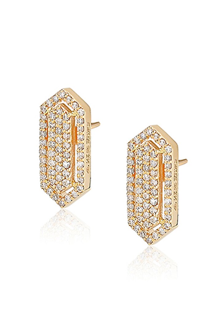 14kt Yellow Gold Finish Diamond Hexagon Stud Earrings by Amaris Jewels at Pernia's Pop Up Shop