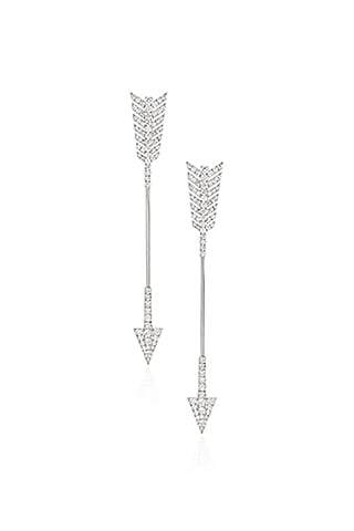 14kt White Gold Finish Diamond Straight Shooter Ear-Bar Earrings by Amaris Jewels