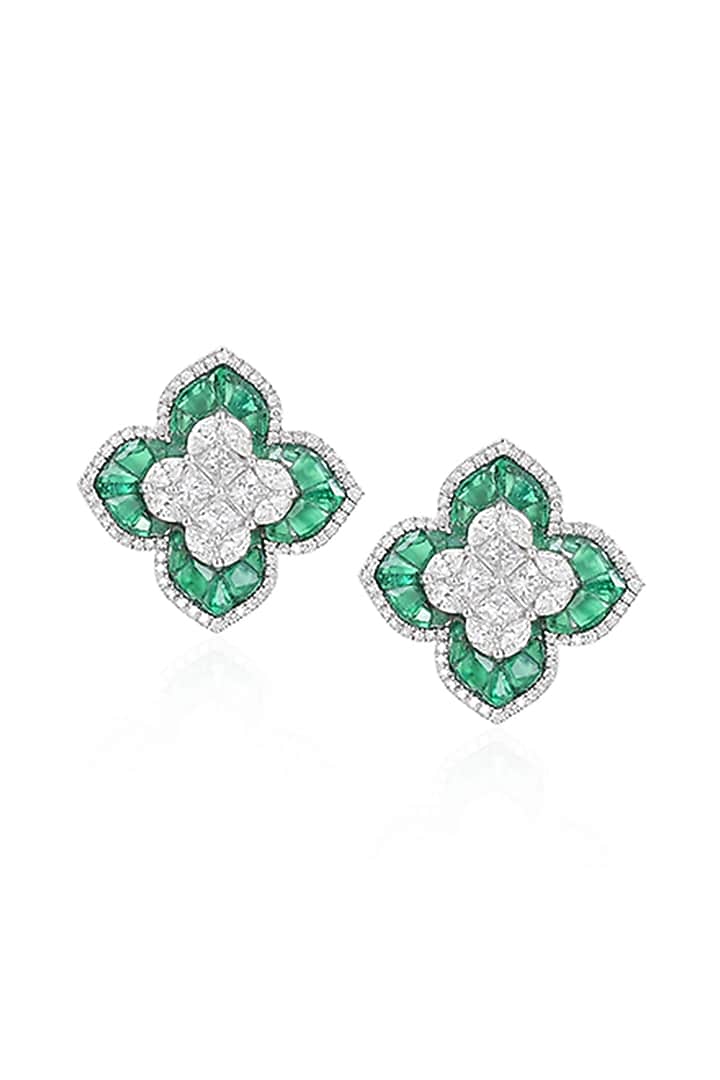 14kt White Gold Finish Diamond & Synthetic Stone Star Earrings by Amaris Jewels at Pernia's Pop Up Shop