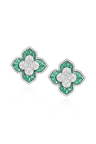 14kt White Gold Finish Diamond & Synthetic Stone Star Earrings by Amaris Jewels