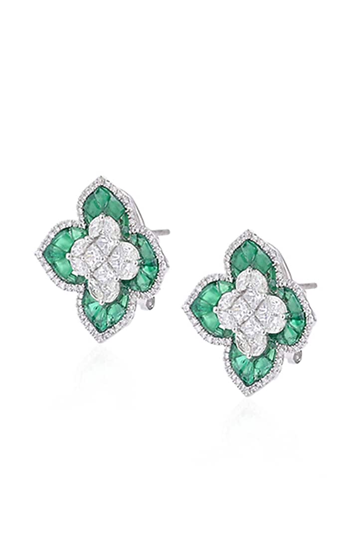 14kt White Gold Finish Diamond & Synthetic Stone Star Earrings by Amaris Jewels at Pernia's Pop Up Shop