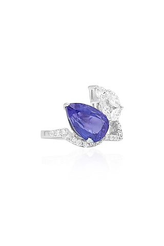 14kt White Gold Finish Diamond & Tanzanite Ring by Amaris Jewels