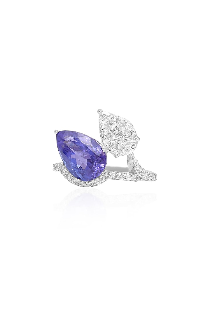 14kt White Gold Finish Diamond & Tanzanite Ring by Amaris Jewels at Pernia's Pop Up Shop
