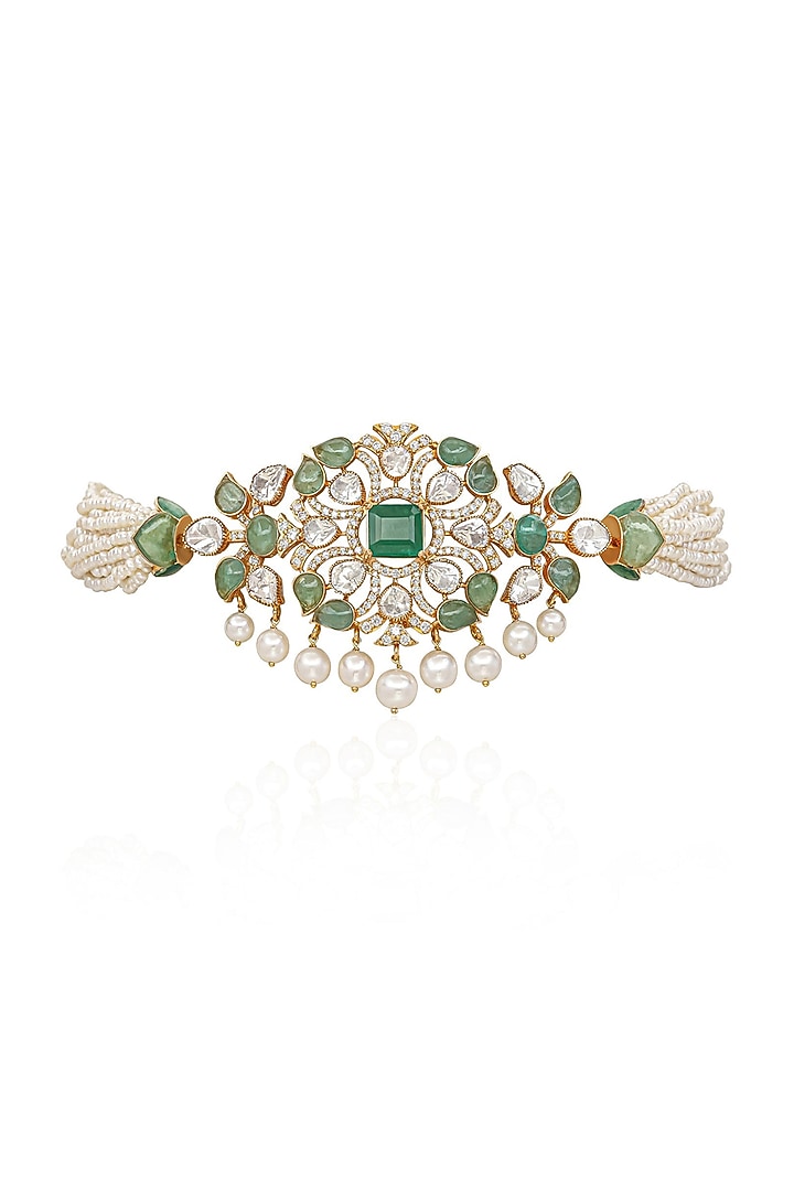 18kt Yellow Gold Finish Diamond & Emerald Necklace by Amaris Jewels at Pernia's Pop Up Shop