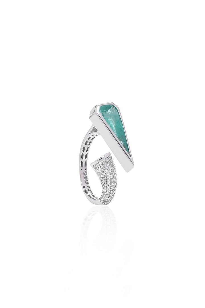 14kt White Gold Finish Diamond & Emerald Arrow Ring by Amaris Jewels at Pernia's Pop Up Shop