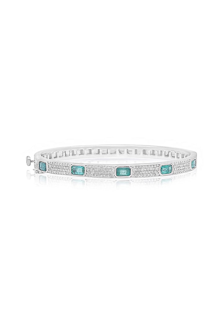 14kt White Gold Finish Diamond & Emerald Bracelet by Amaris Jewels at Pernia's Pop Up Shop