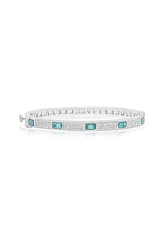 14kt White Gold Finish Diamond & Emerald Bracelet by Amaris Jewels