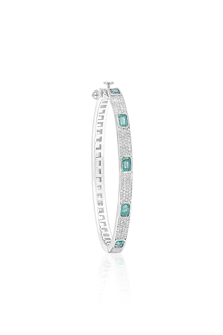 14kt White Gold Finish Diamond & Emerald Bracelet by Amaris Jewels at Pernia's Pop Up Shop