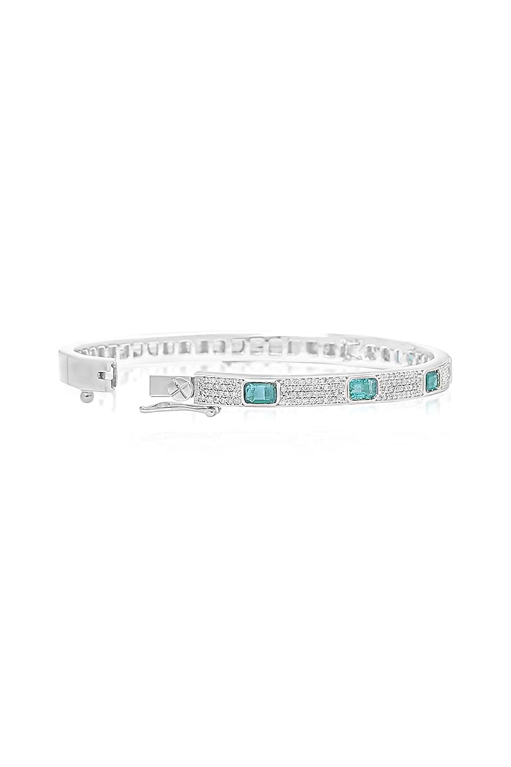14kt White Gold Finish Diamond & Emerald Bracelet by Amaris Jewels at Pernia's Pop Up Shop