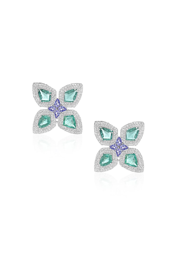 14kt White Gold Finish Diamond & Emerald Stud Earrings by Amaris Jewels at Pernia's Pop Up Shop