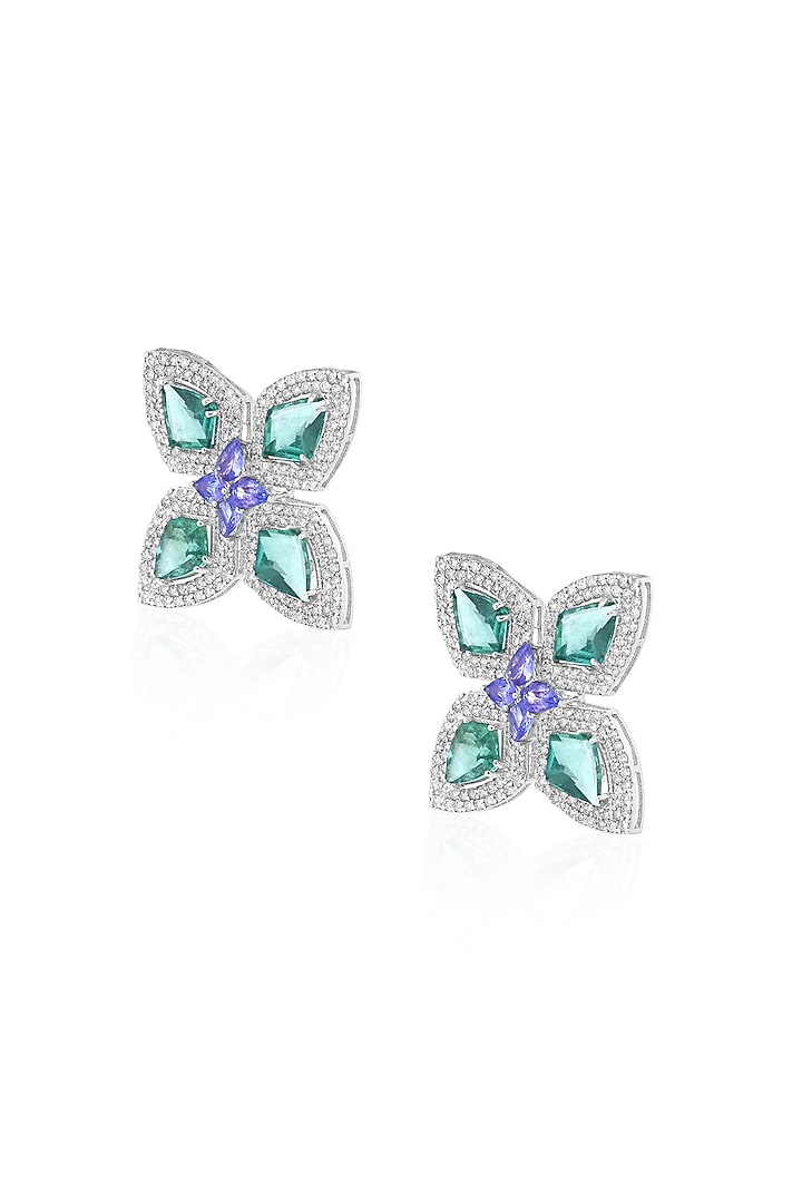 14kt White Gold Finish Diamond & Emerald Stud Earrings by Amaris Jewels at Pernia's Pop Up Shop