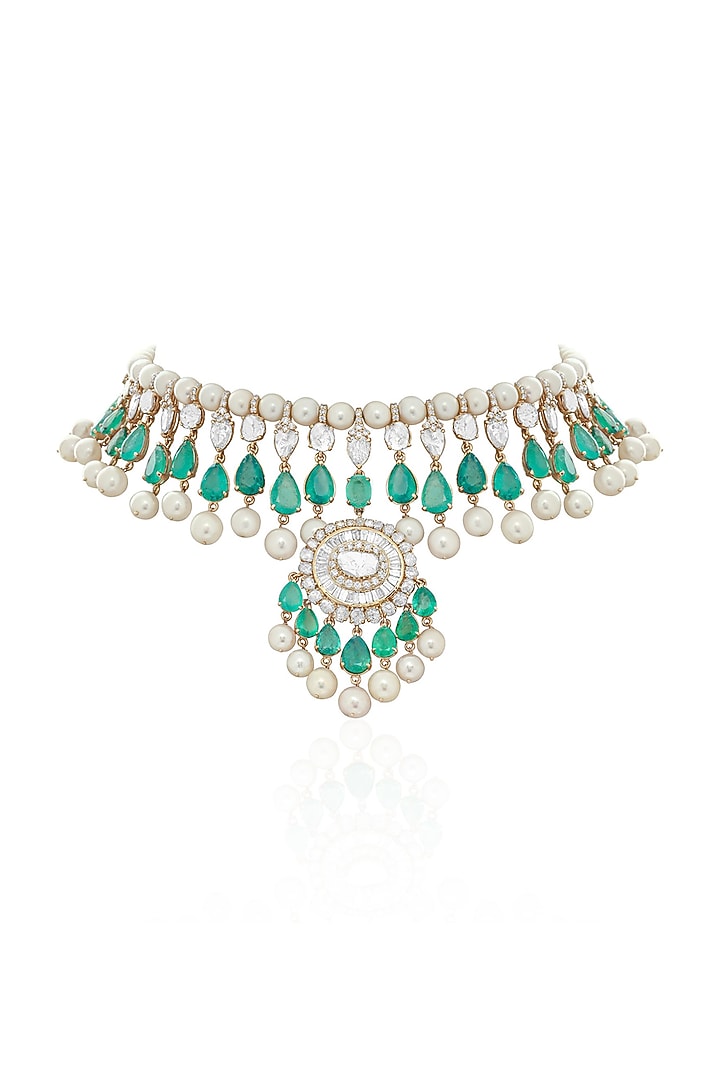 14kt Yellow Gold Finish Diamond & Emerald Necklace by Amaris Jewels at Pernia's Pop Up Shop