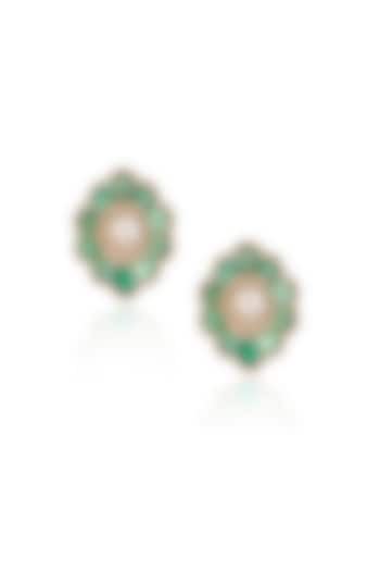 14kt Yellow Gold Finish Diamond & Emerald Stud Earrings by Amaris Jewels at Pernia's Pop Up Shop