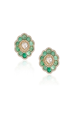 14kt Yellow Gold Finish Diamond & Emerald Stud Earrings by Amaris Jewels