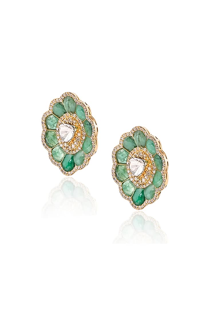 14kt Yellow Gold Finish Diamond & Emerald Stud Earrings by Amaris Jewels at Pernia's Pop Up Shop