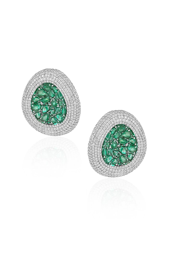 14kt White Gold Finish Diamond & Emerald Stud Earrings by Amaris Jewels at Pernia's Pop Up Shop
