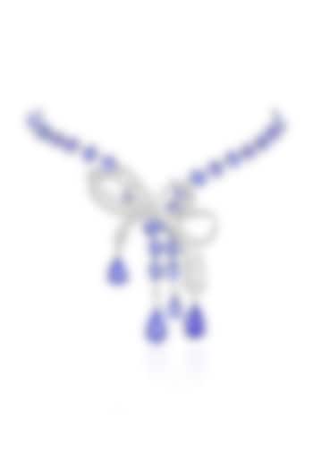14kt White Gold Finish Diamond & Tanzanite Bow Necklace by Amaris Jewels at Pernia's Pop Up Shop