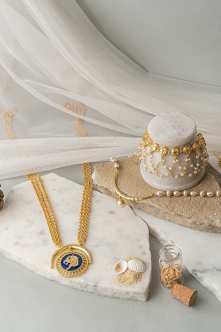 Gold Finish Layered Leo Necklace Set by AMAMA at Pernia's Pop Up Shop