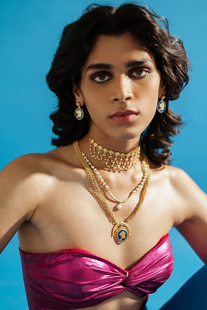 Gold Finish Layered Leo Necklace Set by AMAMA at Pernia's Pop Up Shop
