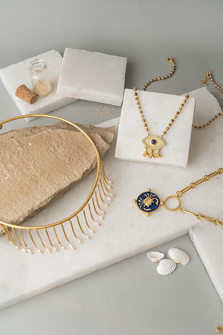 Gold Finish Layered Cancer Necklace Set by AMAMA at Pernia's Pop Up Shop