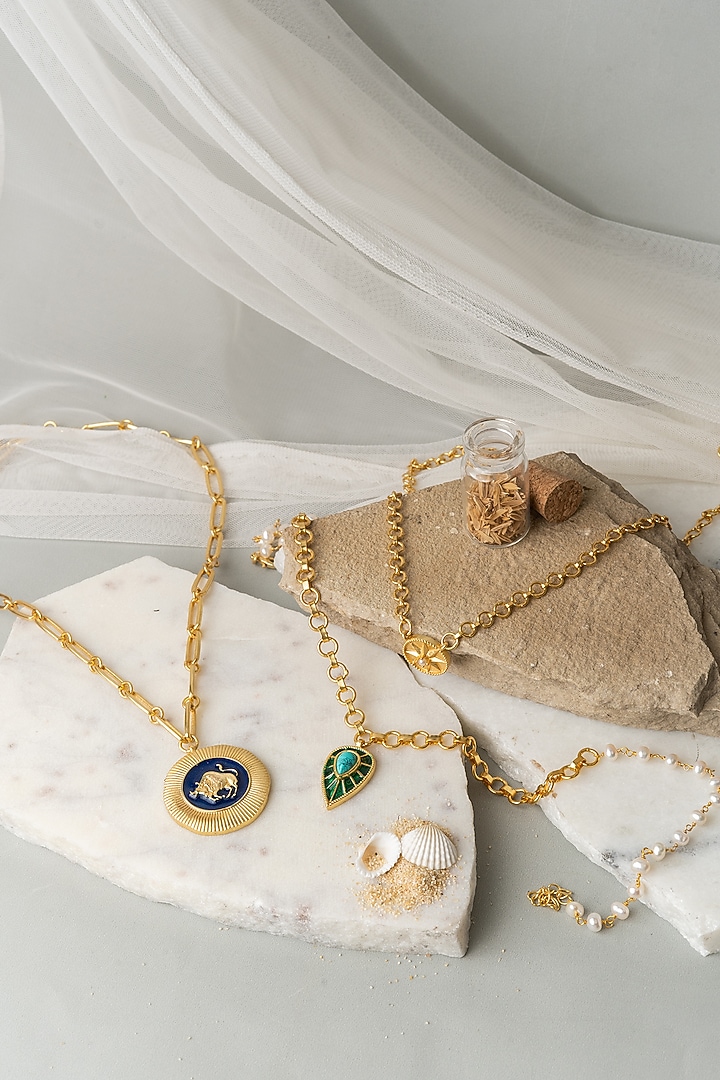 Gold Finish Layered Taurus Necklace Set by AMAMA at Pernia's Pop Up Shop
