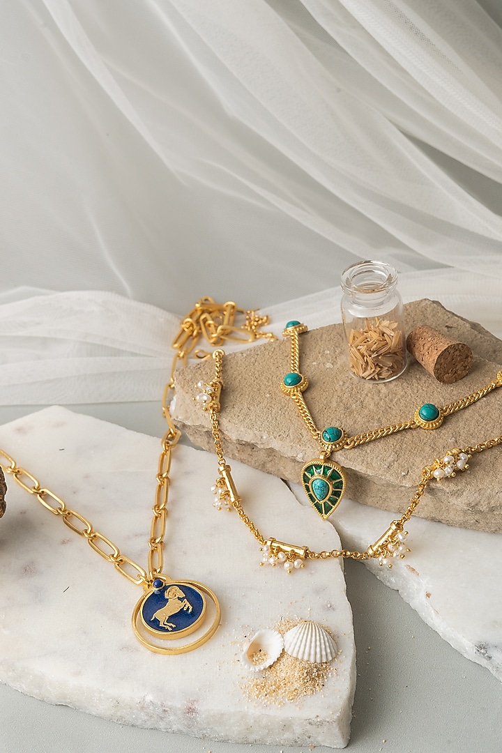 Gold Finish Layered Aries Necklace Set by AMAMA at Pernia's Pop Up Shop