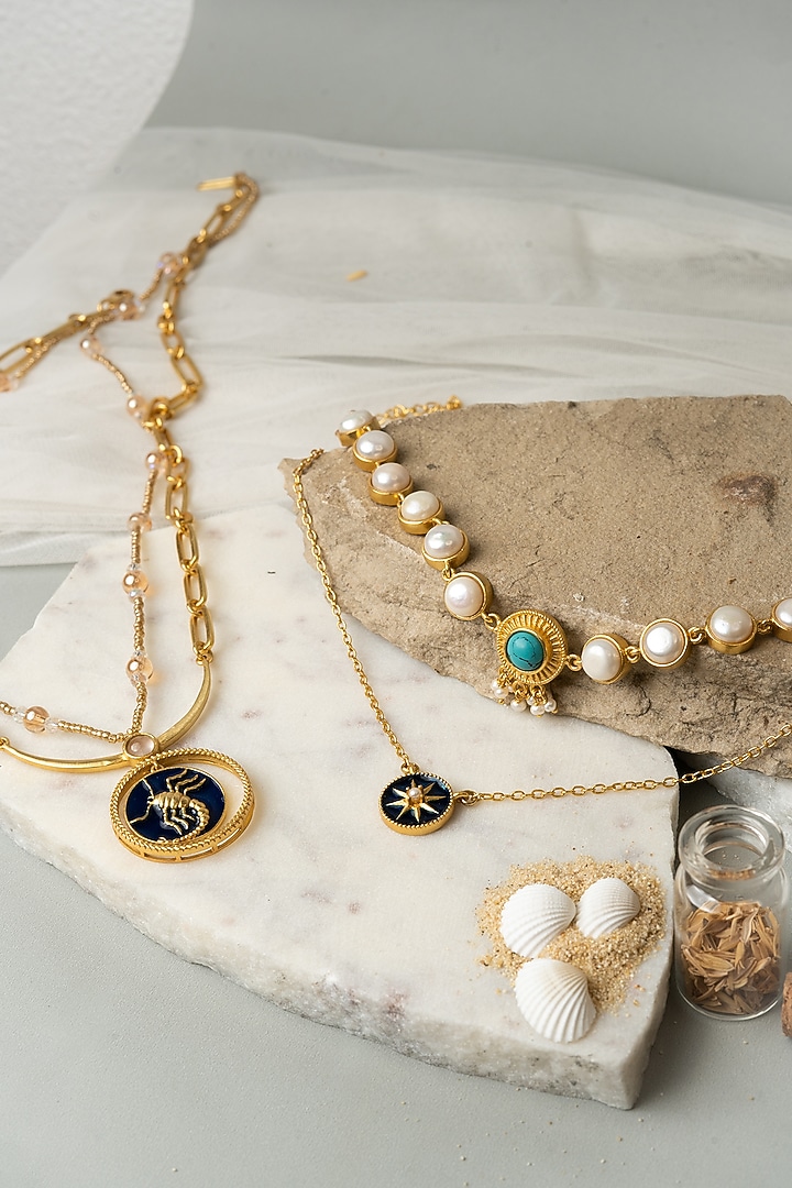 Gold Finish Layered Scorpio Necklace Set by AMAMA at Pernia's Pop Up Shop