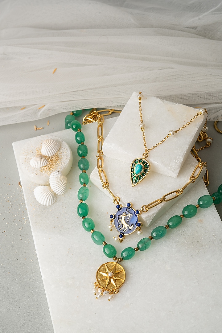 Gold Finish Layered Sagittarius Necklace Set by AMAMA at Pernia's Pop Up Shop