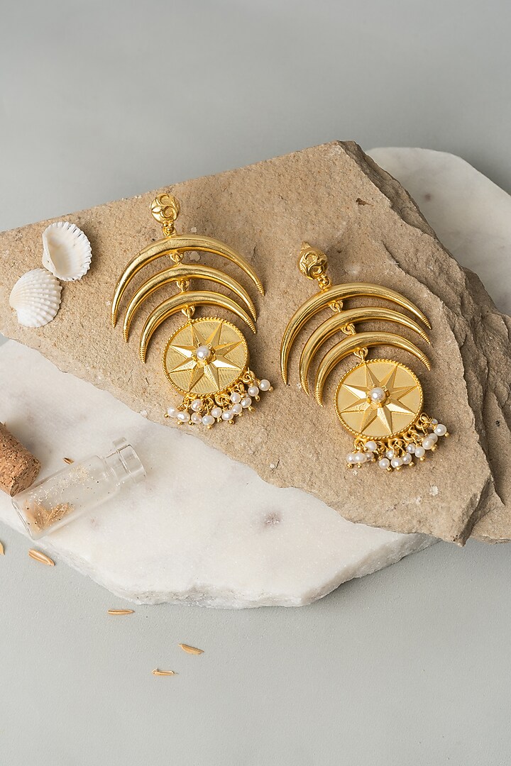 Gold Finish Arc Earrings by AMAMA at Pernia's Pop Up Shop
