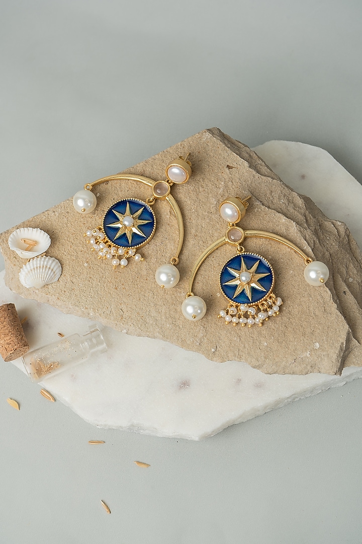 Gold Finish Pearl Arc Earrings by AMAMA at Pernia's Pop Up Shop