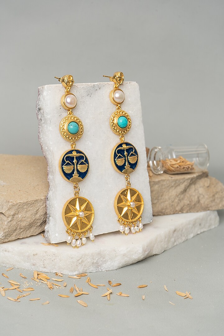 Gold Finish Libra Earrings by AMAMA at Pernia's Pop Up Shop