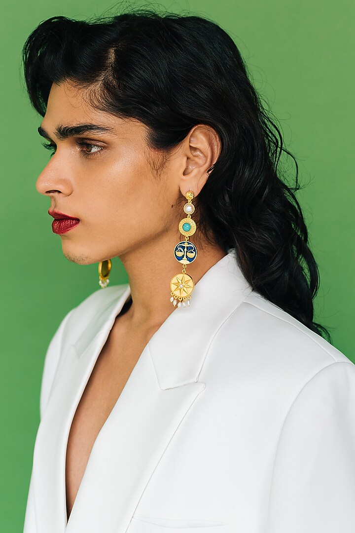 Gold Finish Libra Earrings by AMAMA at Pernia's Pop Up Shop