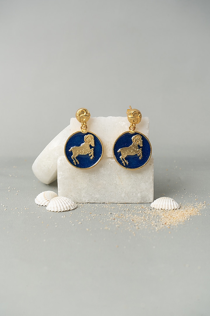 Gold Finish Aries Earrings by AMAMA